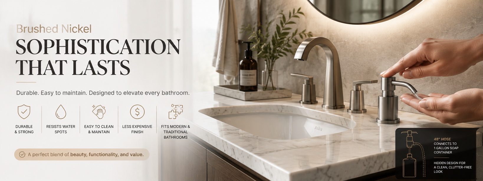 Brushed nickel soap dispenser